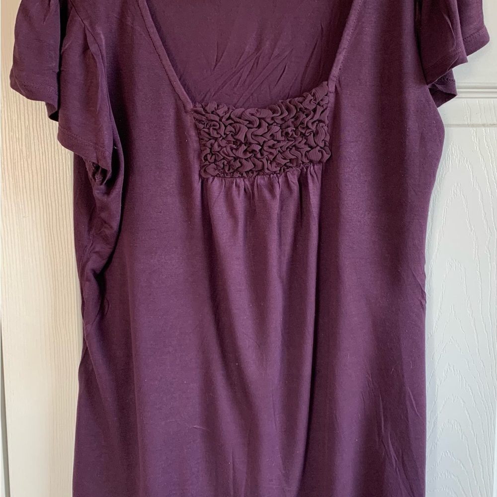 KISCHE - burgundy TOP short flowy cap sleeves, square neckline Medium